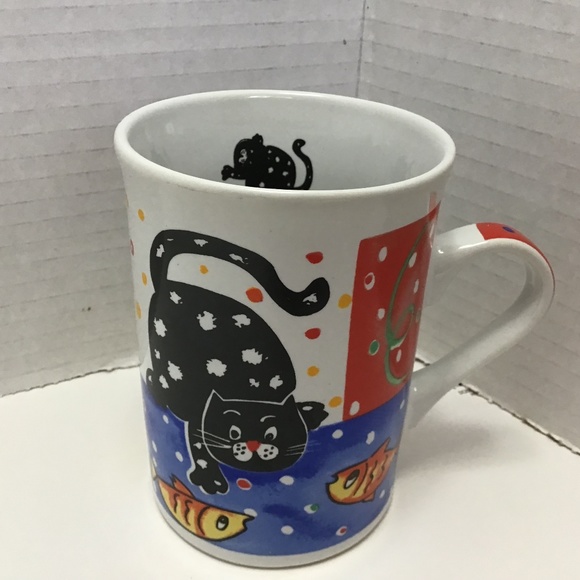 Vintage Whimsical Cat with Fishes Gryphonware Mug - Picture 1 of 8